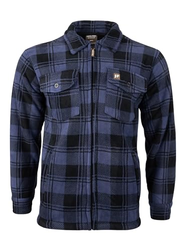 JACK PYKE Herren Tundra Hemd - Kariertes Flanell Langarm Reißverschluss Hemd mit Fleecefutter, Umlegekragen, Multi Taschen, Knopfmanschetten für Shooting oder Freizeit, navy, XL von JACK PYKE