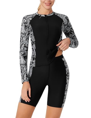 JACK SMITH Damen High Elastic Long Sleeve Badeanzug Sonnenschutz Bademode Schwarz/Paisley S von JACK SMITH