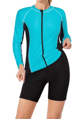 Jack Smith Damen Lange Ärmel Badeanzug Kontrastfarbe Front Zip Split Badeanzug Schwarz Spleiß S von Jack Smith