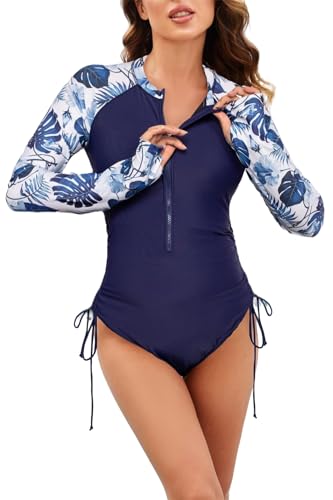 JACK SMITH Damen Sonnenschutzkleidung Schnell Trocknender Sport Badeanzug Mit Rei Verschluss Marine/Blume M von JACK SMITH