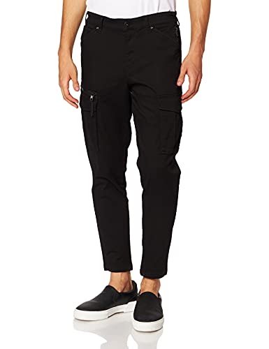 Herren Jack & Jones Cargo Chino Hose JPSTACE JJDEX Stretch Pants Gerader Schnitt Arbeitshosen Look, Farben:Schwarz, Größe Hosen:29W / 32L von JACK & JONES