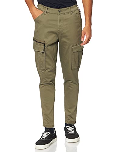 Herren Jack & Jones Cargo Chino Hose JPSTACE JJDEX Stretch Pants Gerader Schnitt Arbeitshosen Look, Farben:Olive, Größe Hosen:28W / 32L von JACK & JONES