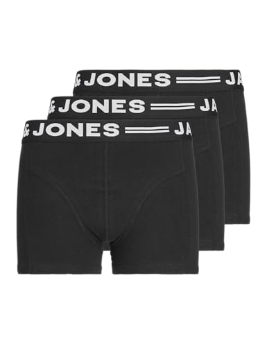 JACK&JONES JUNIOR Boy's Sense Trunks 3-Pack NOOS JNR Boxer Shorts, Black/Detail:Black wasitband w.White Logo, 140 von JACK & JONES