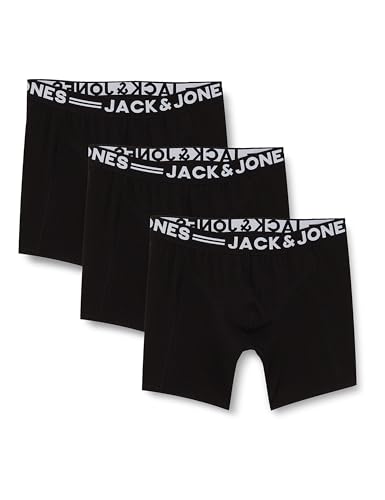 JACK&JONES JUNIOR Boy's Sense Trunks 3-Pack NOOS JNR Boxer Shorts, Black/Detail:Black wasitband w.White Logo, 152 von JACK & JONES