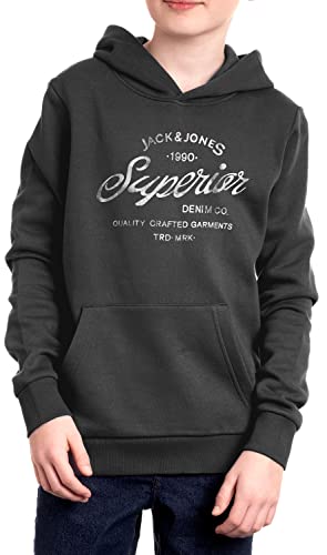 JACK&JEinsS JUNIOR Jack & JEinss Junior Kids JJELOGO Jungen Hoodie Sweat Hood, Asphalt, 8 Jahre von JACK&JONES JUNIOR