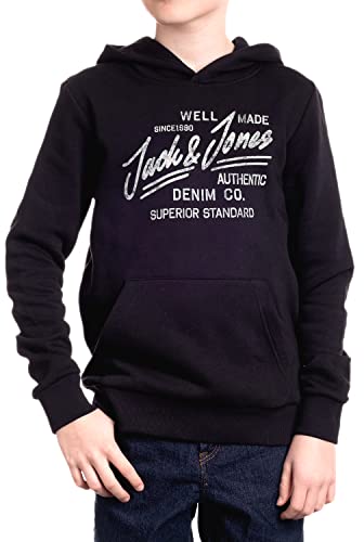 JACK & JONES JUNIOR Kids Jungen Hoodie JJELOGO Sweat Hood Kapuzenpullover, Black Opt-2 140 von JACK&JONES JUNIOR