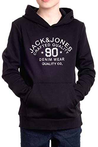 JACK & JONES JUNIOR Kids Jungen Hoodie JJELOGO Sweat Hood Kapuzenpullover, Black Opt-6 152 von JACK&JONES JUNIOR