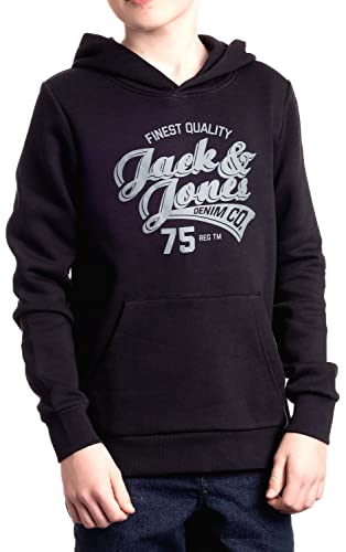 JACK & JONES JUNIOR Kids Jungen Hoodie JJELOGO Sweat Hood Kapuzenpullover, Black Opt-7 152 von JACK&JONES JUNIOR