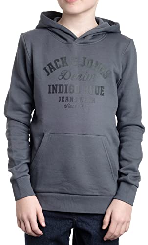 JACK & JONES JUNIOR Kids Jungen Hoodie JJELOGO Sweat Hood Kapuzenpullover, Dark Slate 140 von JACK&JONES JUNIOR