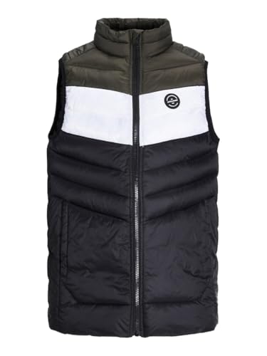 JACK&JONES JUNIOR Jungen JJESPRINT Puffer Bodywarmer Collar JNR Weste, Black/Detail:White/Rosin Blocking, 140 von JACK&JONES JUNIOR
