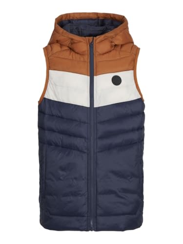 JACK&JONES JUNIOR Jungen JJESPRINT Puffer Bodywarmer Hood NOOSMNI Weste, Navy Blazer/Detail:Mocha Bisque/Moonbeam Blocking, 116 von JACK&JONES JUNIOR
