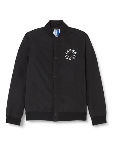 JACK&JONES JUNIOR Jungen JJWARRIOR College Bomber JNR Jacke, Black/Detail:White Logo + SOLID Ribbing, 128 von JACK&JONES JUNIOR