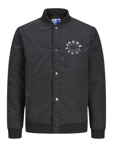 JACK&JONES JUNIOR Jungen Jjwarrior College Bomber Jnr Jacke, Black/Detail:White Logo + SOLID Ribbing, 128 von JACK&JONES JUNIOR