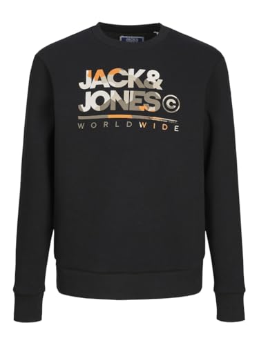 JACK&JONES JUNIOR Jungen Jjluke Crew Neck Mni Sweatshirt, Black/Print:Big, 128 EU von JACK&JONES JUNIOR