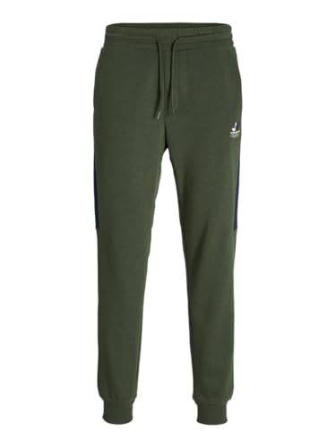 JACK&JONES JUNIOR Jungen Jpstgordon Jjkylo Sweat Pants Mni Jogginghose, Kombu Green/Detail:Blocking Navy Blazer/Relaxed Fit, 110 EU von JACK&JONES JUNIOR