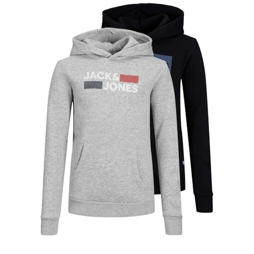 JACK&JONES JUNIOR Jungen Jjecorp Logo Sweat Hood 2pk Mp Jnr Kapuzenpullover, Black/Pack:Black Ply + Lgm Play, 128 EU von JACK & JONES