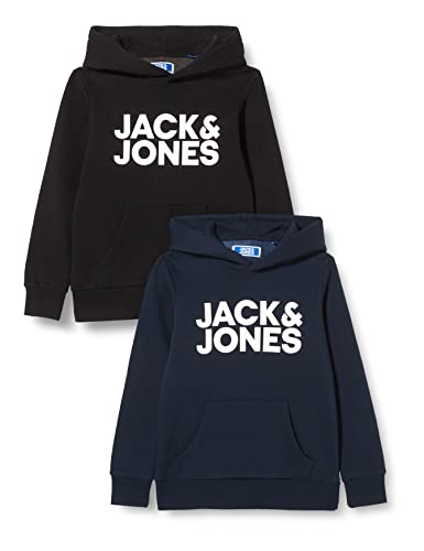 JACK&JONES JUNIOR Jungen Jjecorp Logo Sweat Hood 2pk Mp Jnr Kapuzenpullover, Black/Pack:w Navy Large, 140 EU von JACK & JONES