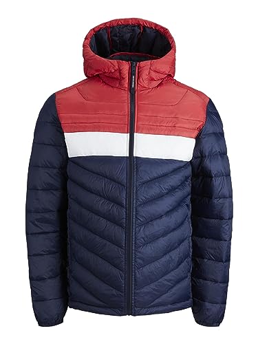 JACK & JONES PLUS Herren JJEHERO Puffer Hood PS SN Gesteppt, Navy Blazer/Detail:True RED and White Color Blocking, 4XL von JACK & JONES