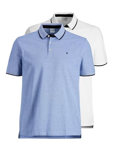 JACK&JONES PLUS Herren JJEPAULOS Polo SS 2PK PLS MP Poloshirt, Bright Cobalt/Pack:1Bright Cobalt 1White, 3XL Groß von JACK&JONES PLUS