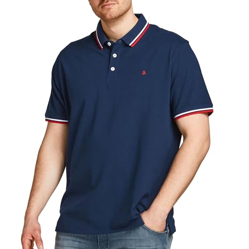 Jack & Jones Herren + Fit Polo Shirt JJEPAULOS Uni Sommer Hemd Kurz Arm Pique Cotton Big Size, Farben:Dunkelblau, Größe:3XL von JACK & JONES
