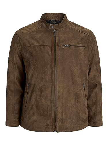 Herren Jack & Jones Kunstleder Jacke Plus Size | Biker Bomber Übergangs Blouson | Übergröße JJEROCKY, Farben:Braun, Größe Jacken:6XL von JACK & JONES