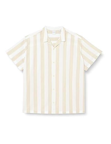 JACK&JONES PLUS Herren JPRSUMMER Linen Stripe Shirt S/S PS Hemd/Bluse, White Pepper/Fit:Loose FIT, 4XL von JACK&JONES PLUS