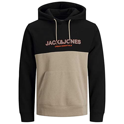 JACK & JONES PLUS Herren Jjeurban Blocking Sweat Hood Noos Kapuzenpullover, Crockery / Detail:white-vibrant Orange Print, 3XL Große Größen EU von JACK & JONES PLUS