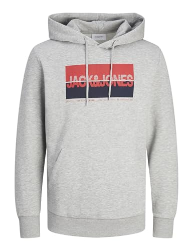 JACK&JONES PLUS Herren Jjnolan Sweat Hood Pls Kapuzenpullover, Light Grey Melange/Print:Big, 4XL Große Größen EU von JACK&JONES PLUS