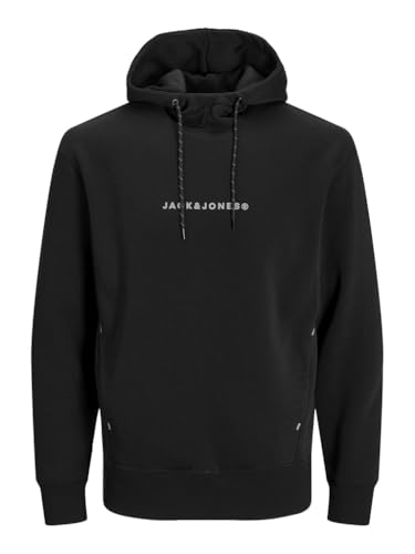JACK&JONES PLUS Herren Jjtree Sweat Hood Pls Kapuzenpullover, Black/Print:Jack&Jones, 4XL Große Größen EU von JACK&JONES PLUS