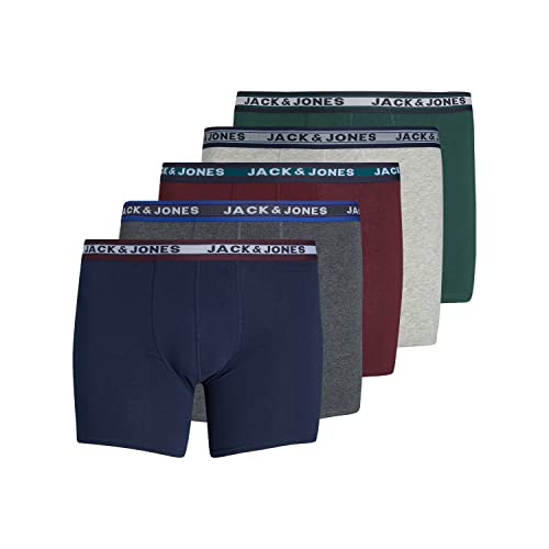 JACK & JONES PLUS Men's JACOLIVER Trunks 5 Pack NOOS PLS Unterwäsche, Dark Grey Melange, 2XL von JACK & JONES