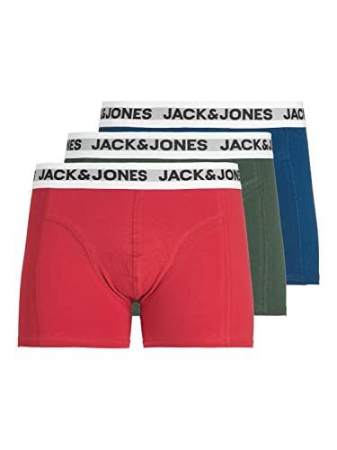 JACK & JONES PLUS Men's JACRIKKI Trunks 3 Pack PLS Boxershorts, Sycamore/Detail:Estate Blue-Scarlet Smile, 2XL von JACK & JONES PLUS