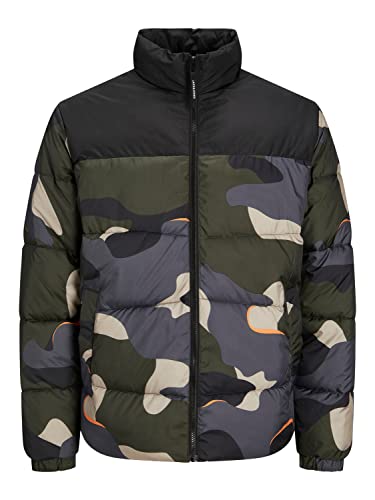 JACK&JONES PLUS Men's JJCHILI Puffer Collar PS Jacket, Black/Detail:CAMO, 3XL von JACK&JONES PLUS