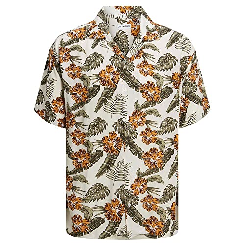 JACK&JONES PLUS Men's JJEJEFF Resort FLORAL Shirt SS PLS SN Hemd, Cloud Dancer, 3XL von JACK&JONES PLUS