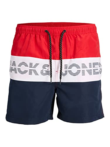 JACK & JONES PLUS Men's JPSTFIJI JJSWIM Colorblock SN PS Badeshorts, Chinese Red, 46 von JACK & JONES