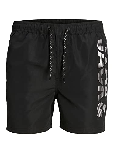 JACK & JONES PLUS Men's JPSTFIJI JJSWIM SPLICELOGO LY SN PS Badeshorts, Black, 46 von JACK & JONES