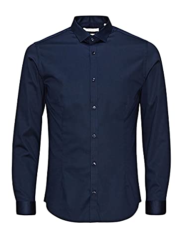 JACK & JONES Herren Freizeit Hemd JJPRPARMA Slim Fit Weiss Blau Schwarz XS-XXL, Größe:L, Farbe:Navy Blazer SUPER Slim 12097662 von JACK & JONES