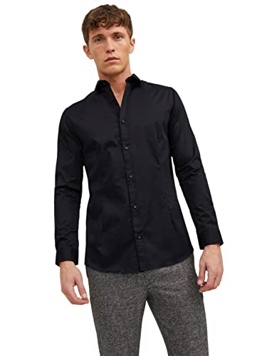 JACK & JONES Herren Freizeit Hemd JJPRPARMA Slim Fit Weiss Blau Schwarz XS-XXL, Größe:XXL, Farbe:Black SUPER Slim 12097662 von JACK & JONES