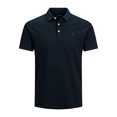 Herren Jack & Jones + Fit Polo Shirt JJEPAULOS Uni Sommer Hemd Kurz Arm Pique Cotton Big Size, Farben:Navy, Größe:7XL von JACK & JONES