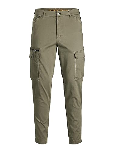 Herren Jack & Jones Cargo Chino Hose JPSTACE JJDEX Stretch Pants Gerader Schnitt Arbeitshosen Look, Farben:Olive, Größe Hosen:38W / 34L von JACK & JONES