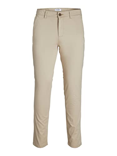 Herren Jack & Jones Chino Hose | Stretch Pants Konischer Schnitt | Slim Fit Look JPSTMARCO JJBOWIE, Farben:Beige, Größe Hosen:29W / 32L, Z-Länge:L32 von JACK & JONES