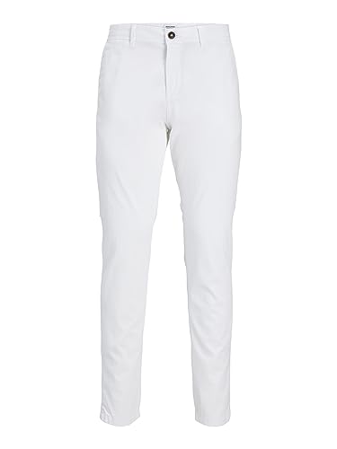 Herren Jack & Jones Chino Hose | Stretch Pants Konischer Schnitt | Slim Fit Look JPSTMARCO JJBOWIE, Farben:Weiß, Größe Hosen:34W / 32L, Z-Länge:L32 von JACK & JONES