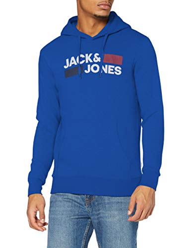 Herren Jack & Jones Corp Logo Sweat Hood Classic Kapuzen Sweatshirt Basic Sweater, Farben:Blau, Größe Pullover:S von JACK & JONES