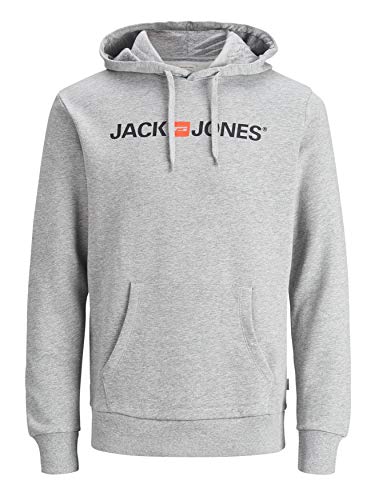Herren Jack & Jones Corp Logo Sweat Hood Kapuzen Sweatshirt Basic Jumper Reg Fit, Farben:Grau, Größe Pullover:L von JACK & JONES