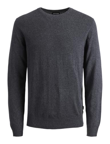 JACK & JONES Herren Dünner Langarm Strickpullover | Rundhals Basic Sweater | Shirt Jumper JJEEMIL, Farben:Dunkelgrau, Größe Pullover:S von JACK & JONES