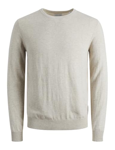 JACK & JONES Herren Dünner Langarm Strickpullover | Rundhals Basic Sweater | Shirt Jumper JJEEMIL, Farben:Hellgrau, Größe Pullover:L von JACK & JONES