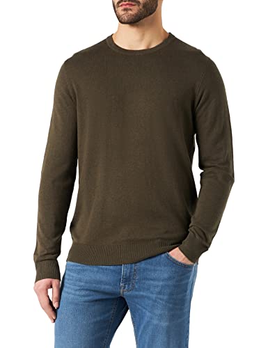 Herren Jack & Jones Dünner Langarm Strickpullover | Rundhals Basic Sweater | Shirt Jumper JJEEMIL, Farben:Olive, Größe Pullover:M von JACK & JONES