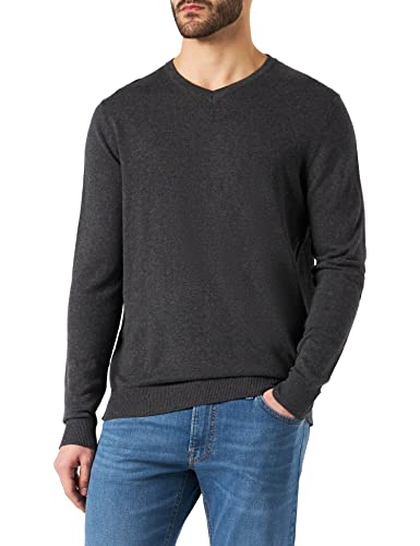 Herren Jack & Jones Dünner Langarm Strickpullover | V-Neck Basic Sweater | Shirt Jumper JJEEMIL, Farben:Dunkelgrau, Größe Pullover:L von JACK & JONES