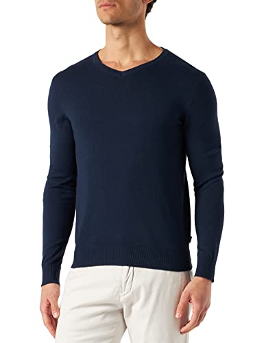 Herren Jack & Jones Dünner Langarm Strickpullover | V-Neck Basic Sweater | Shirt Jumper JJEEMIL, Farben:Navy, Größe Pullover:XS von JACK & JONES