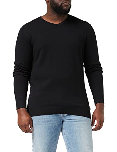 Herren Jack & Jones Dünner Langarm Strickpullover | V-Neck Basic Sweater | Shirt Jumper JJEEMIL, Farben:Schwarz, Größe Pullover:S von JACK & JONES