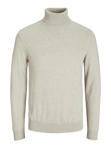 Herren Jack & Jones Dünner Rollkragen Strickpullover | Klassischer Rundhals Sweater | Langarm Basic JJEEMIL, Farben:Beige, Größe Pullover:XS von JACK & JONES